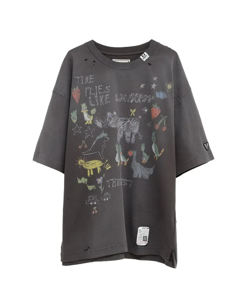 MIHARAYASUHIRO Graphic-print Distressed T-shirt Grey