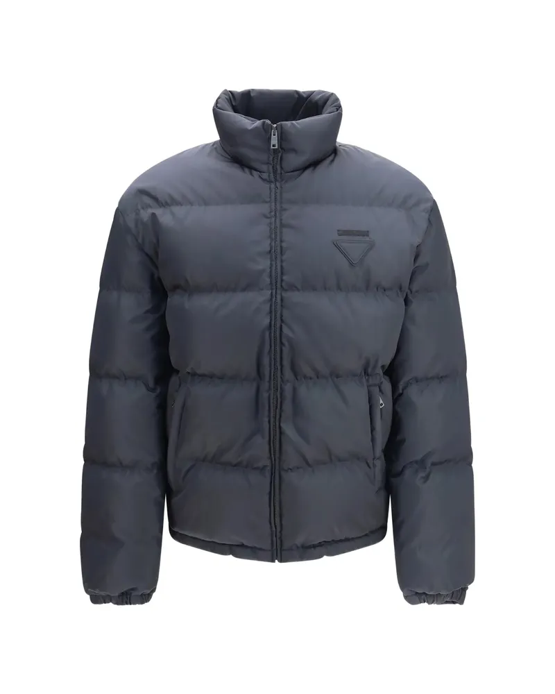 Prada Padded Logo-patch Jacket Grey