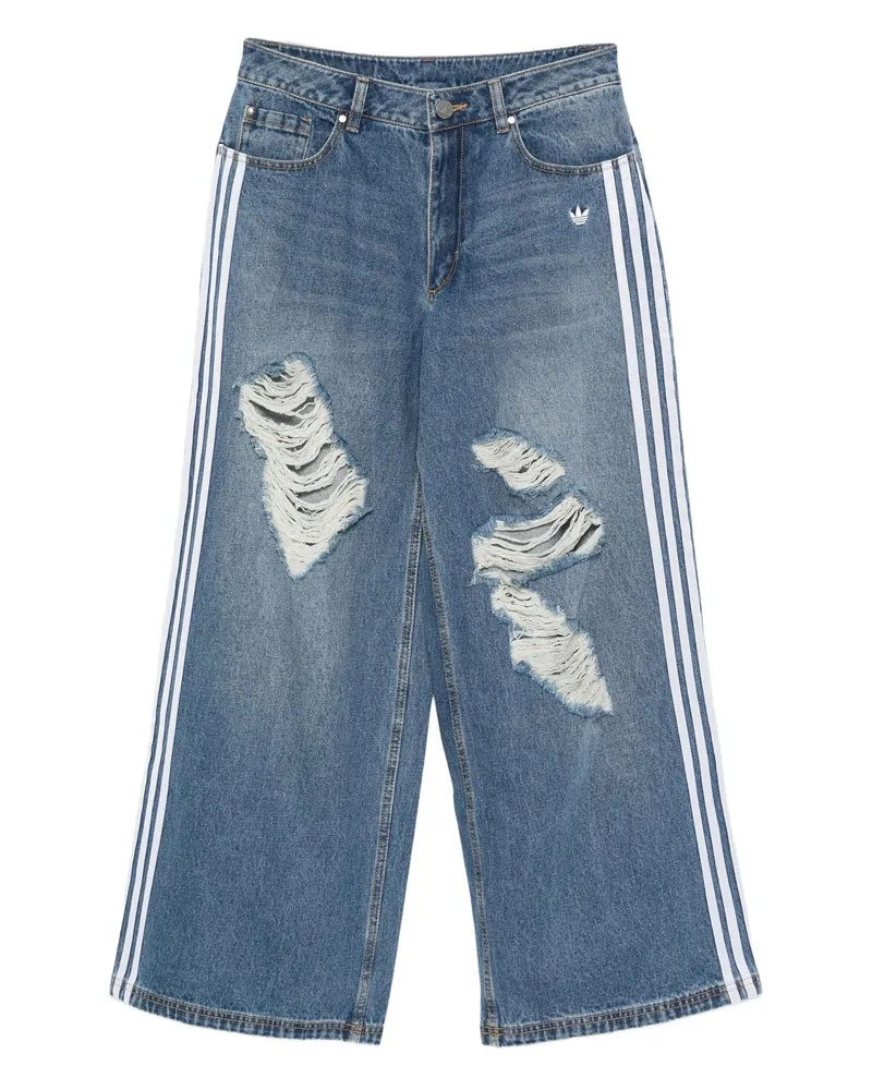 adidas Ripped-detailing Striped Jeans Blue