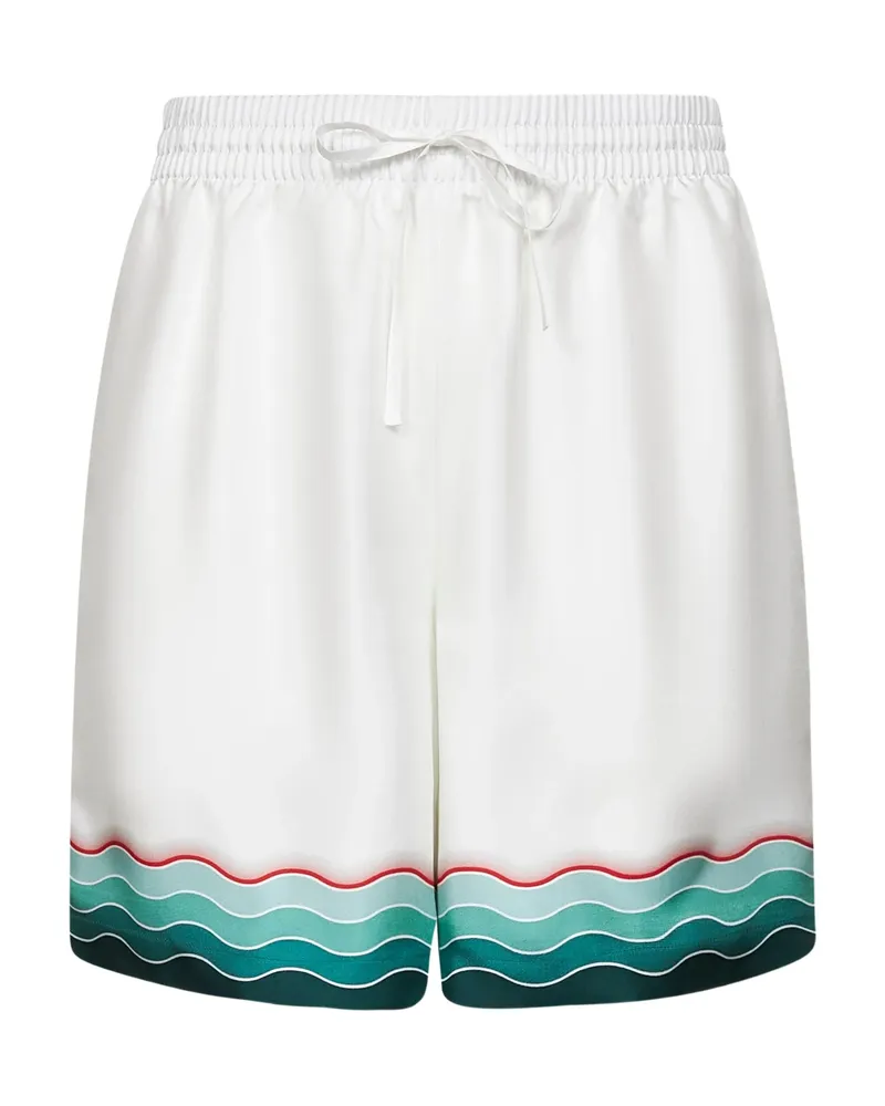 Casablanca Paris Montagne Ondulee Silk Shorts White