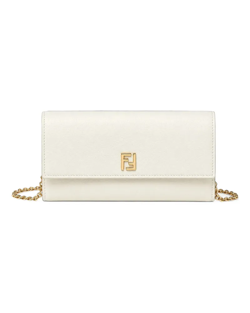 Fendi FF Logo Continental Leather Chain Wallet Neutrals
