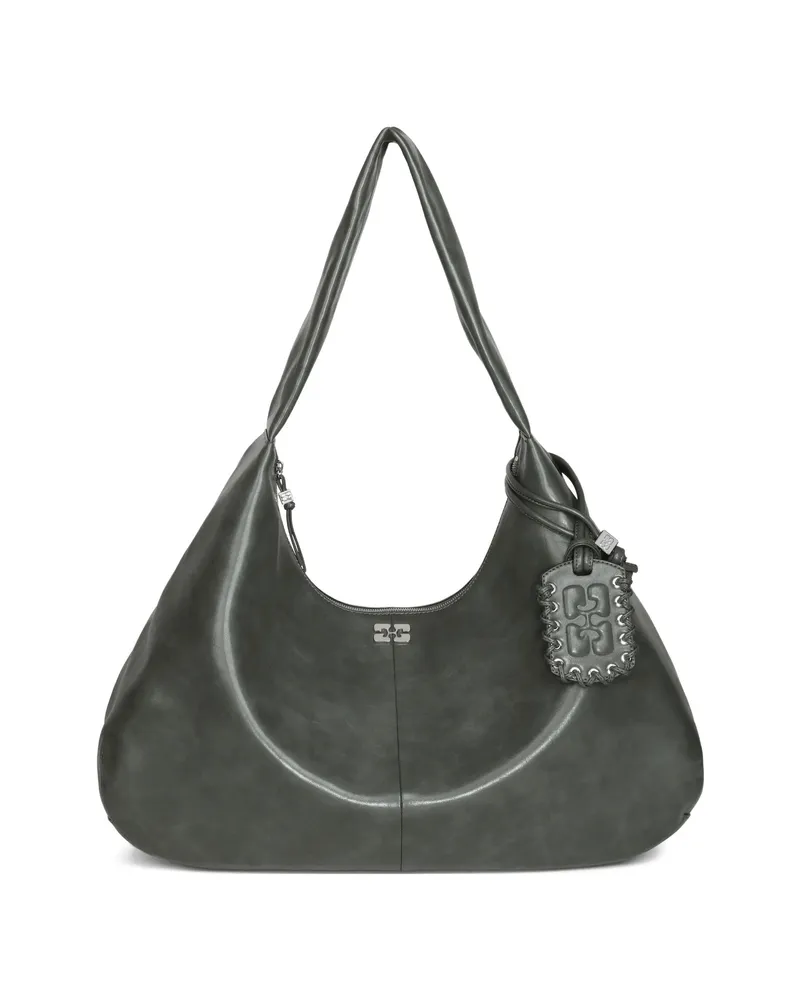 Ganni Medium Leather Shoulder Bag Grey