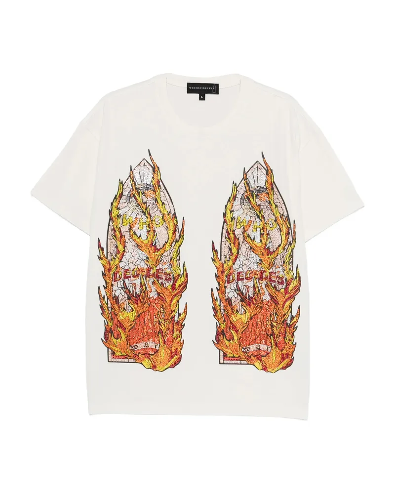 WHO DECIDES WAR Rhinestone Flame Glass T-shirt Neutrals