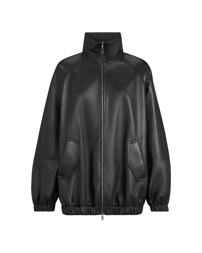 Brunello Cucinelli Nappa Leather Bomber Jacket With Monili Black