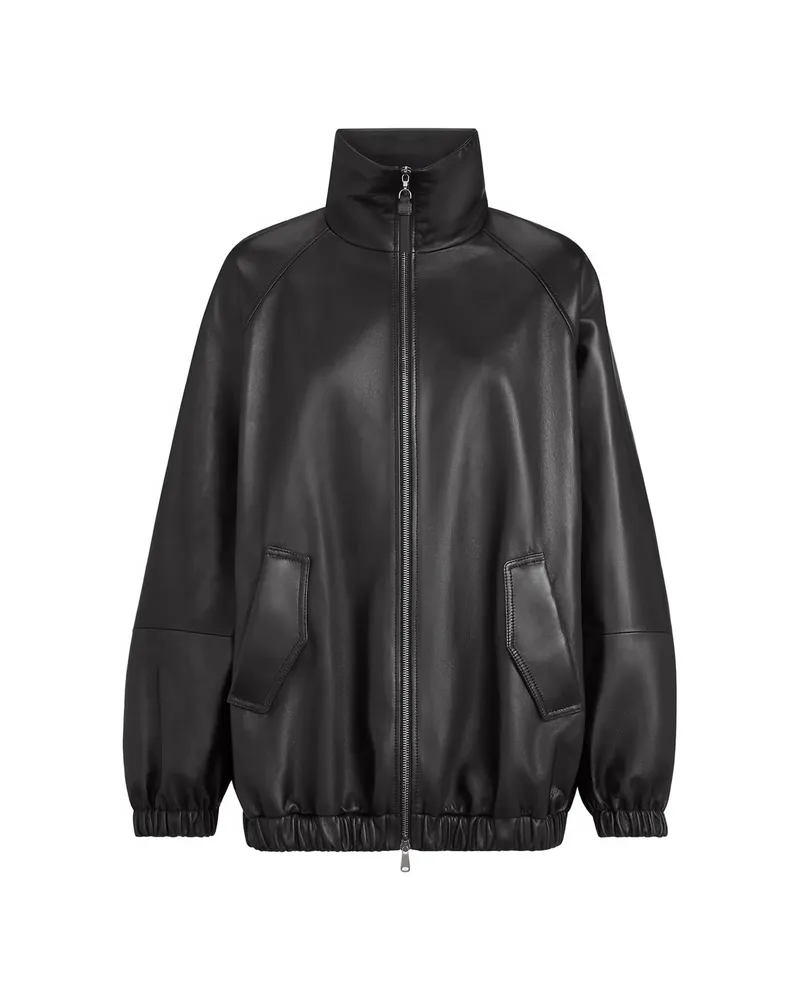 Brunello Cucinelli Nappa Leather Bomber Jacket With Monili Black