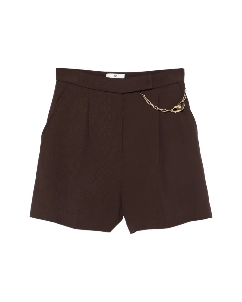 Elisabetta Franchi Chain-detail Pleated Shorts Brown