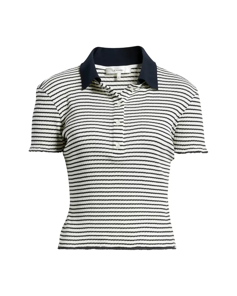 Frame Denim Striped Polo Top White