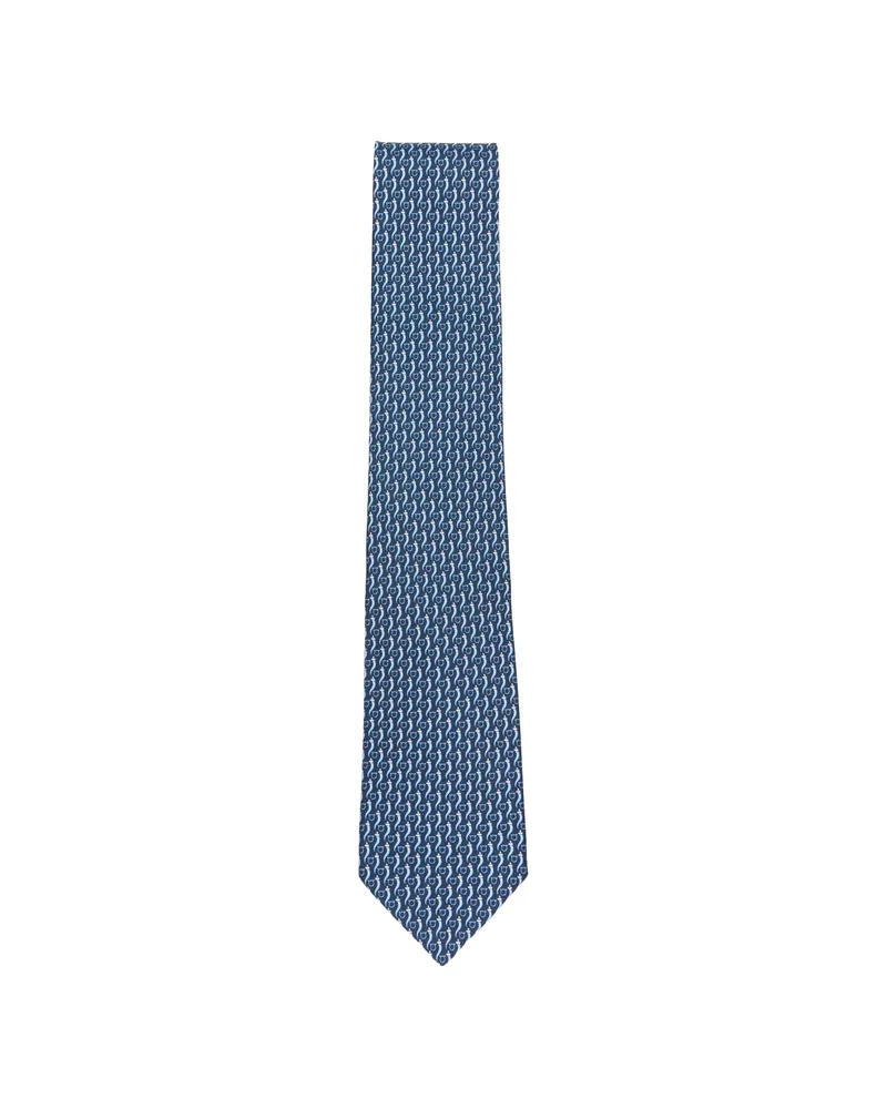 Ferragamo Gancini-print Tie Blue