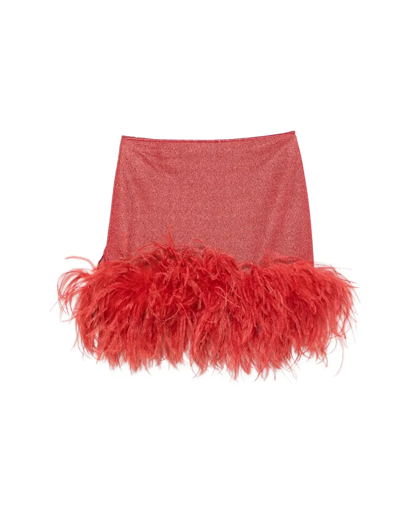 Oséree Lumière Plumage Feather-trim Mini Skirt Red