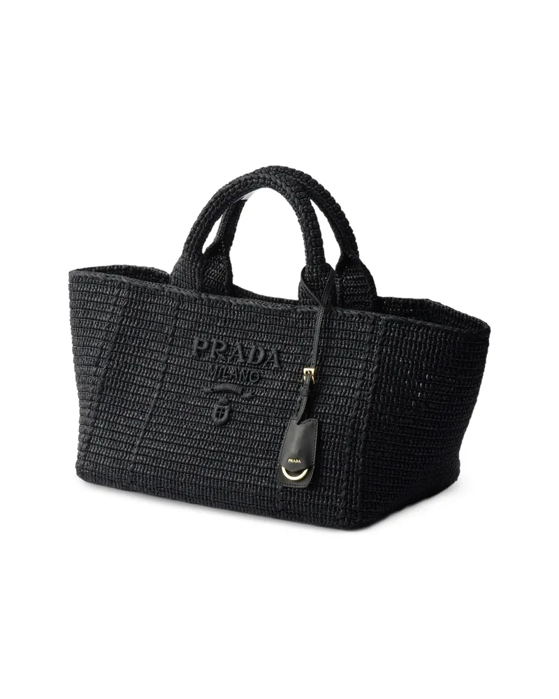 Prada Large Crochet Tote Bag With Leather Details Black