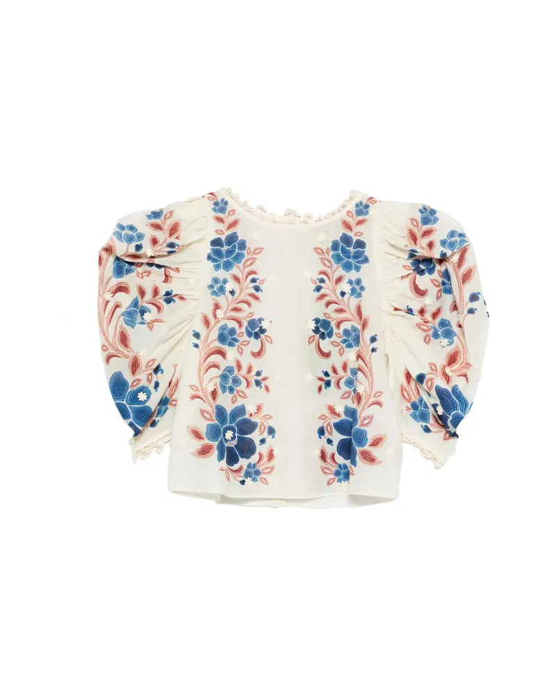 FARM Rio Floral Embroidered Blouse Neutrals