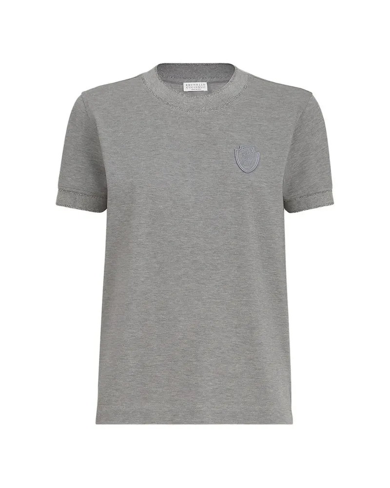 Brunello Cucinelli Stretch Cotton Piqué T-shirt With Sparkling Cotton Knit Inserts Grey