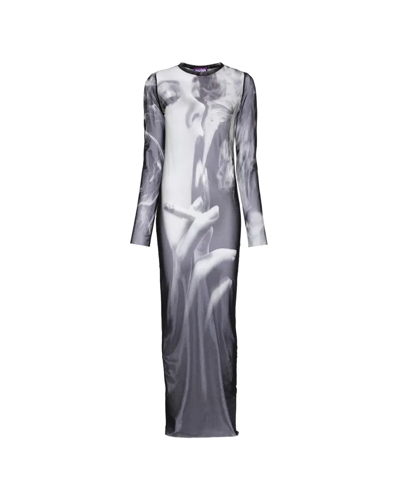 Jean Paul Gaultier Graphic-print Long-sleeve Maxi Dress Black