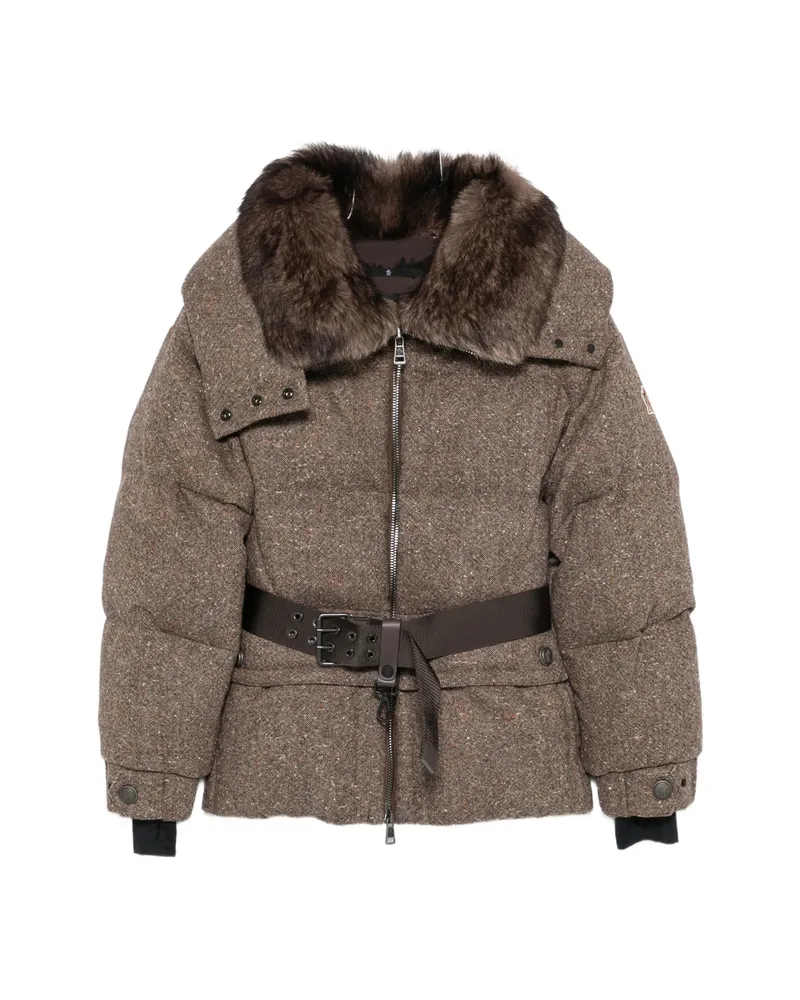 Moncler Belted Faux-fur Collar Jacket Brown