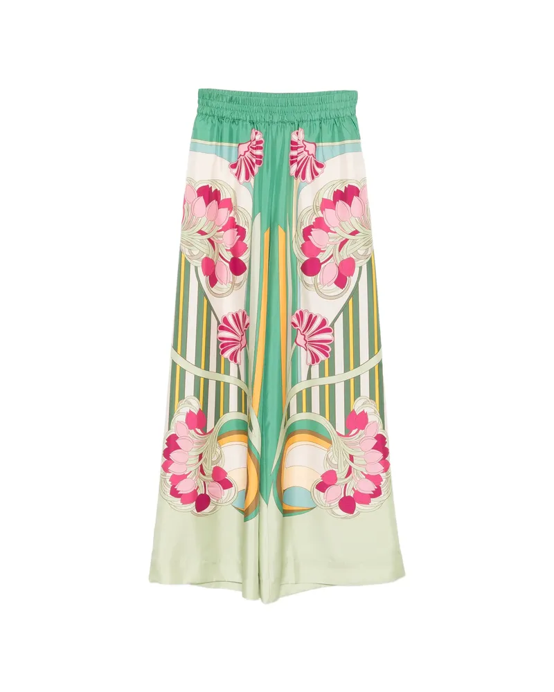 La DoubleJ Floral Striped Trousers Green