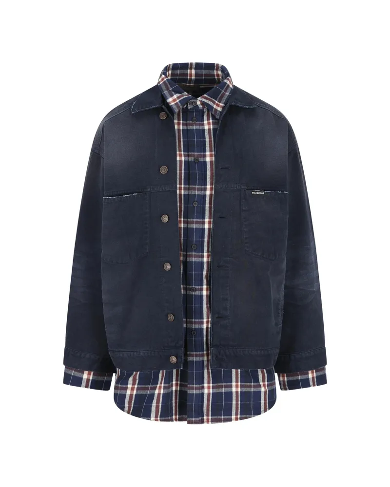 Balenciaga Button-fastening Check-pattern Jacket Blue