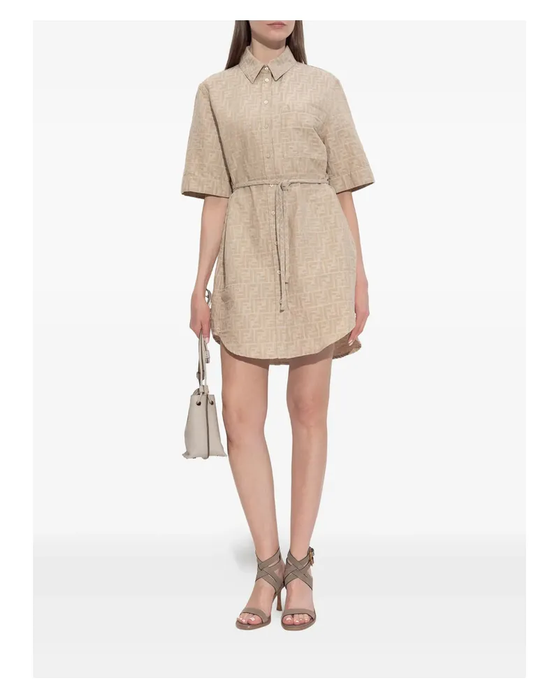 Fendi Monogram-logo Shirt Dress Neutrals