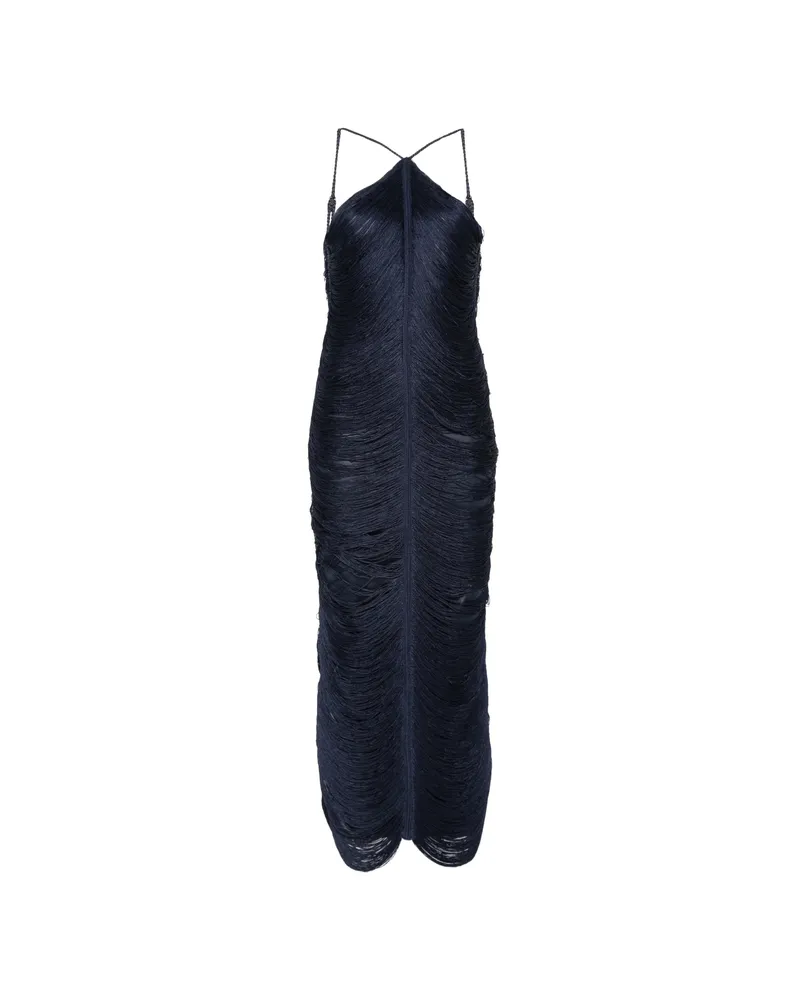 BLESS Jade Fringed Halterneck Midi Dress Blue