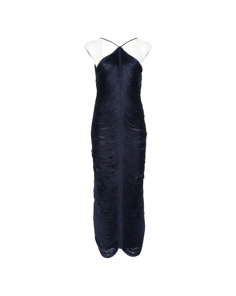 BLESS Jade Fringed Halterneck Midi Dress Blue