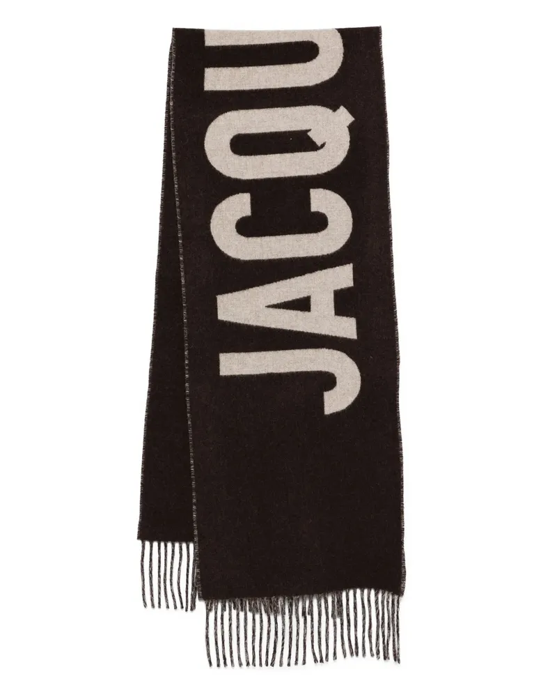 Jacquemus Logo-intarsia Fringed Scarf Brown