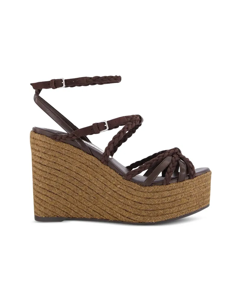 Jimmy Choo Nyra Leather Wedge Sandals Brown