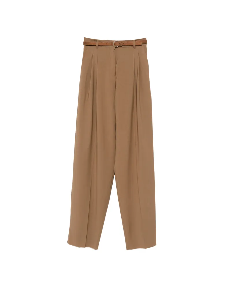 Max Mara Pleated Belted Trousers Brown