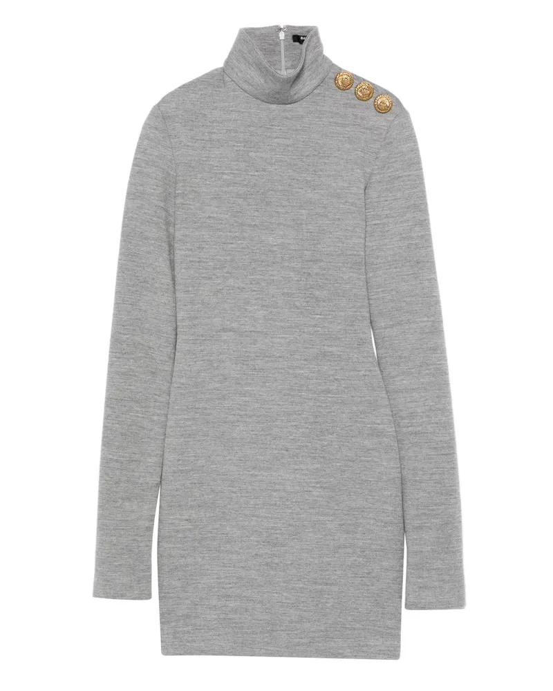 Balmain High-neck Button-detail Dress Grey