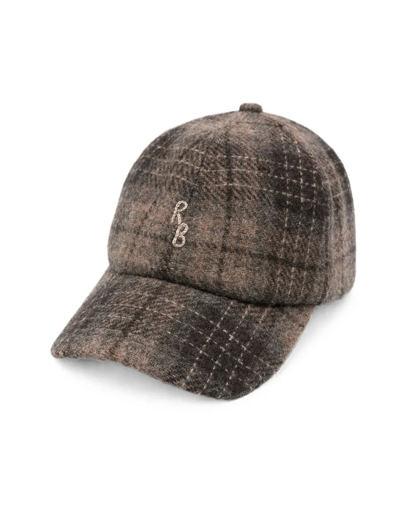 RUSLAN BAGINSKIY Check-pattern Monogram-embroidered Baseball Cap Brown