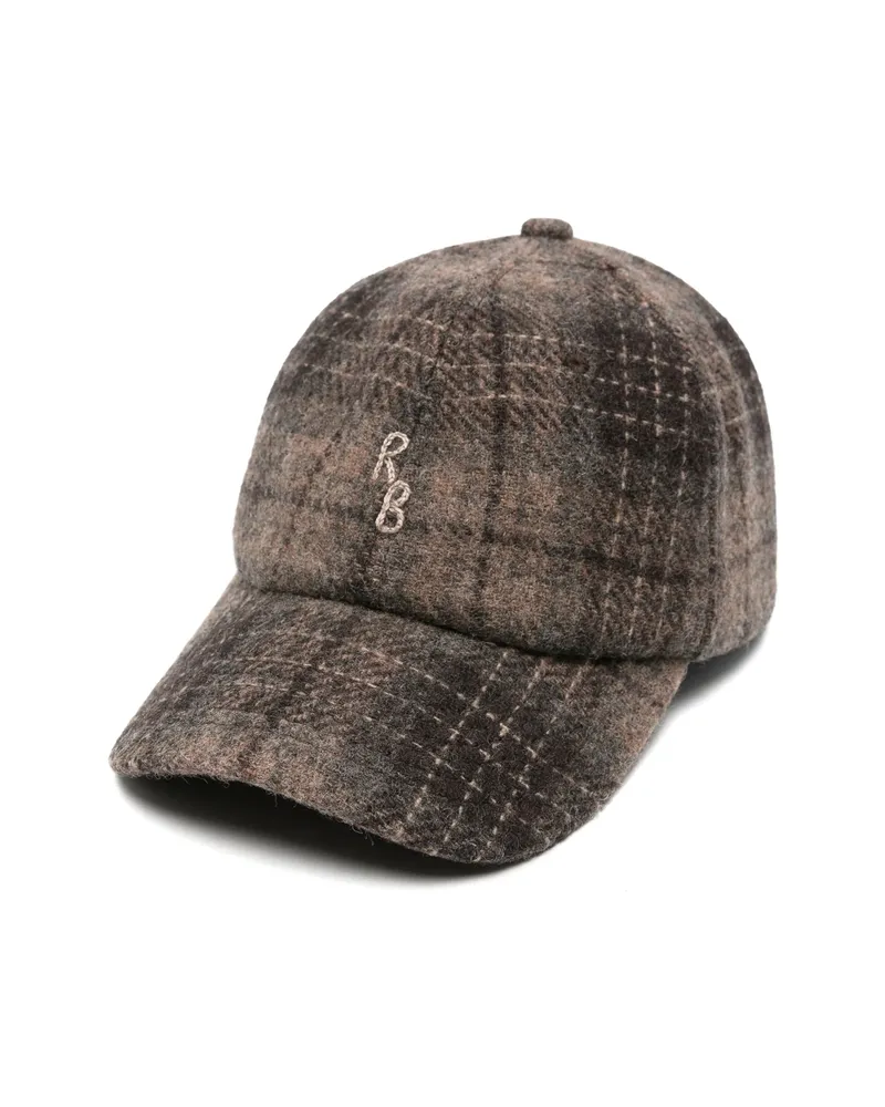 RUSLAN BAGINSKIY Check-pattern Monogram-embroidered Baseball Cap Brown