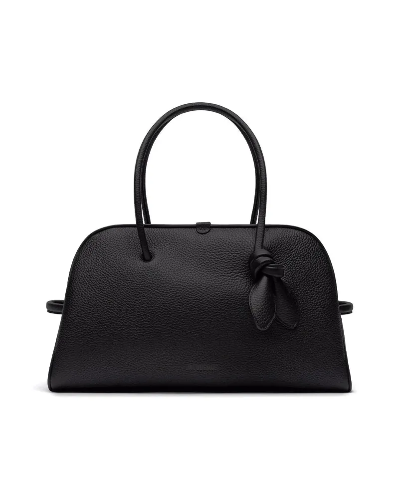 Jacquemus Large Tourism Leather Shoulder Bag Black
