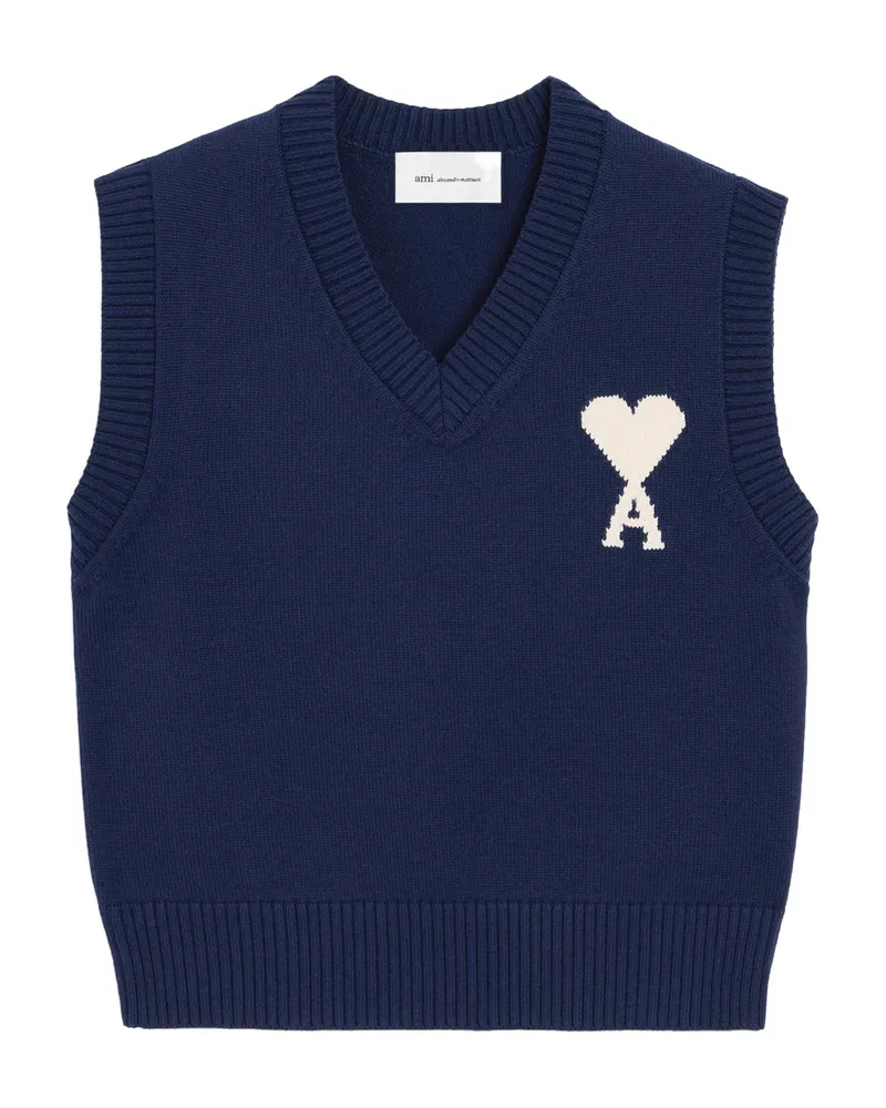 AMI Paris Ami De Coeur Knitted Vest Blue