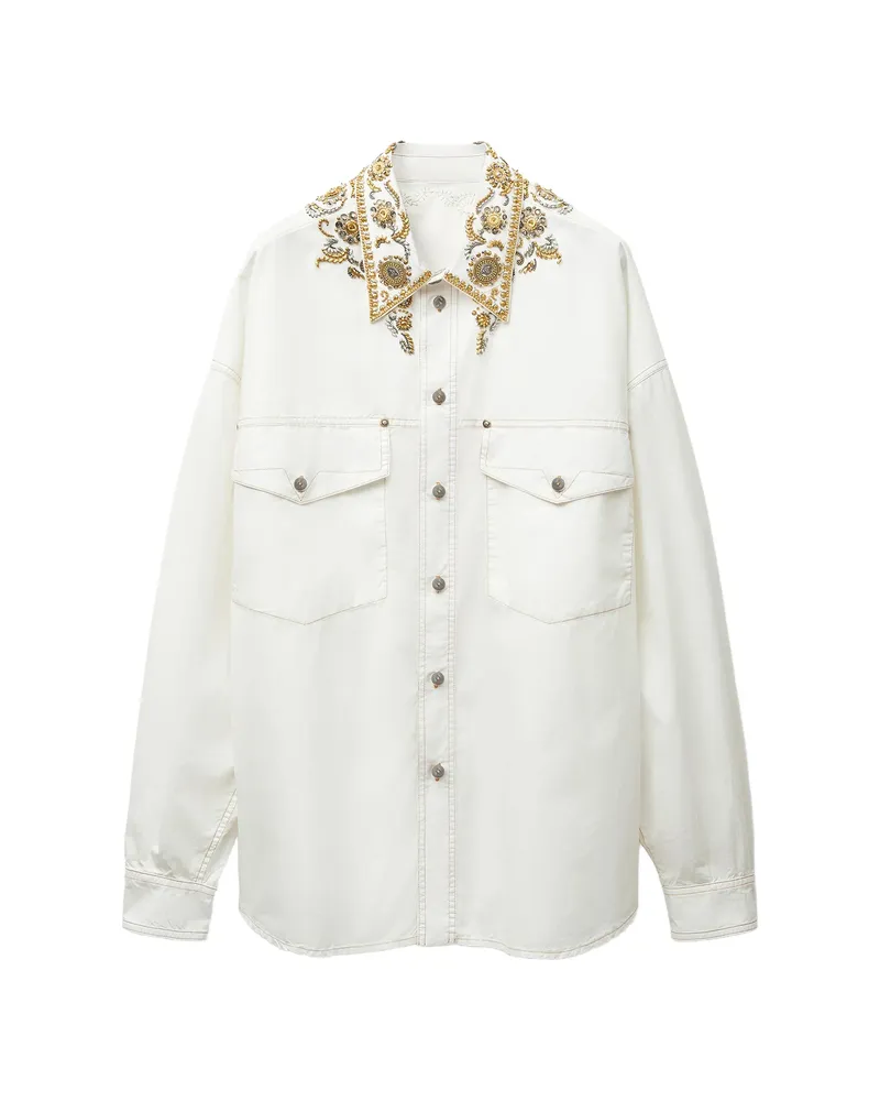 Versace Embroidered Cotton-poplin Shirt White