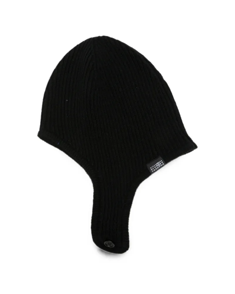 Maison Margiela Ribbed-knit Ear-flap Hat Black
