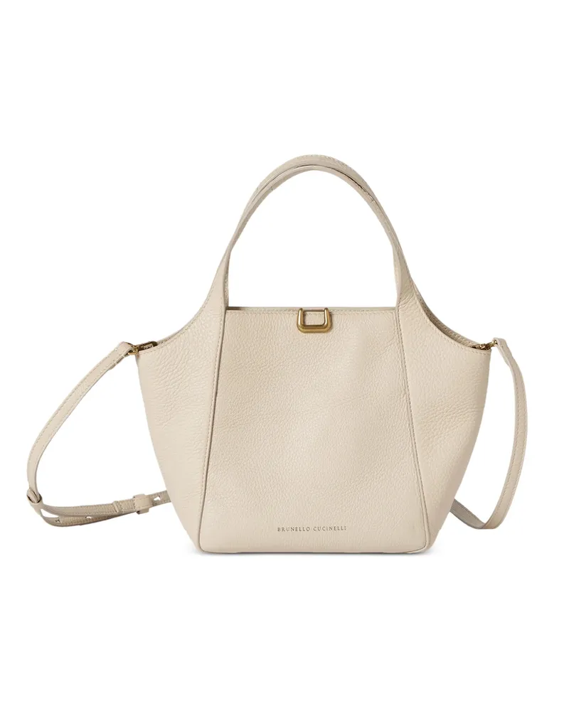 Brunello Cucinelli Sartorial Small Bucket Bag In Soft Grained Leather Neutrals