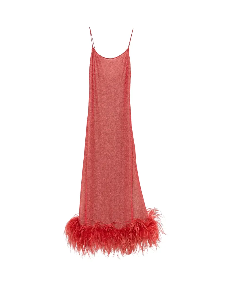 Oséree Lumière Plumage Feather-trim Maxi Dress Red