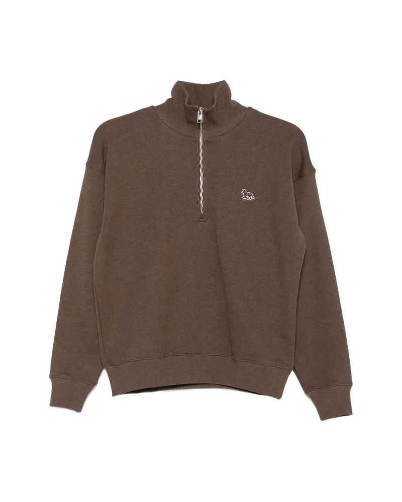 Kitsuné Logo-patch Quarter-zip Sweater Brown