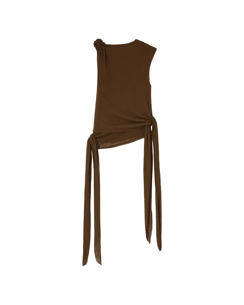 Ganni Knot-detail Asymmetric Tank Top Brown