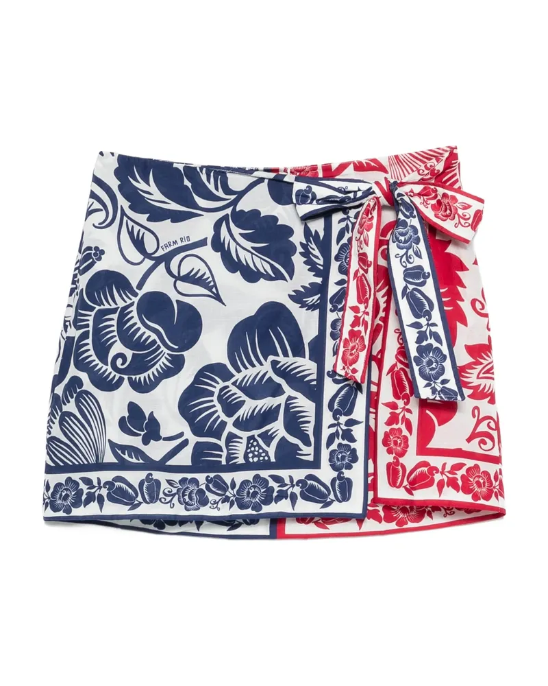 FARM Rio Floral-print Tie Skirt Blue