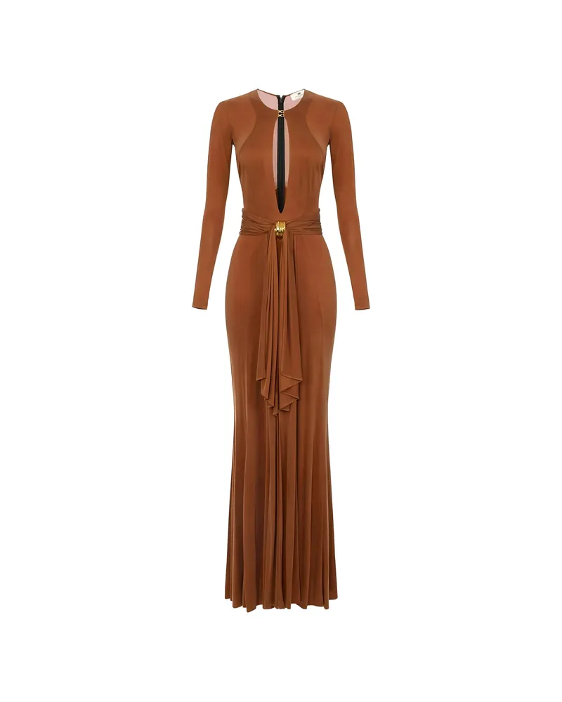 Elisabetta Franchi Keyhole-design Jewell-embellished Dress Brown