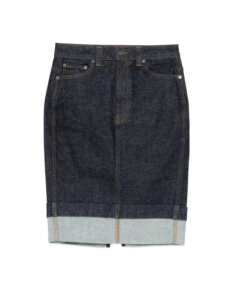 KHAITE Kendra Cuffed Midi Skirt Blue