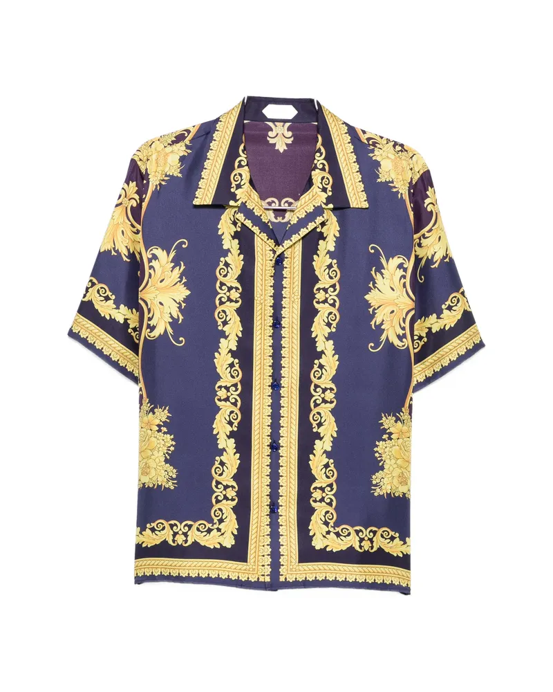 Versace Barocco-print Short-sleeve Shirt Purple