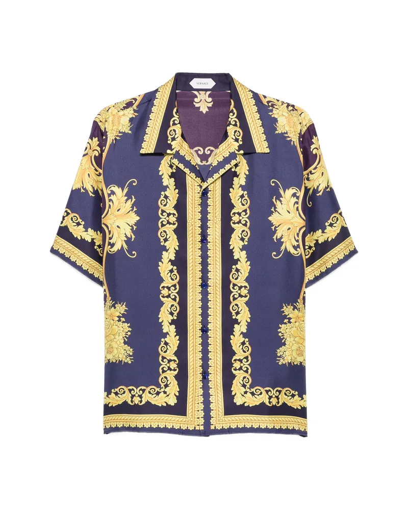 Versace Barocco-print Short-sleeve Shirt Purple