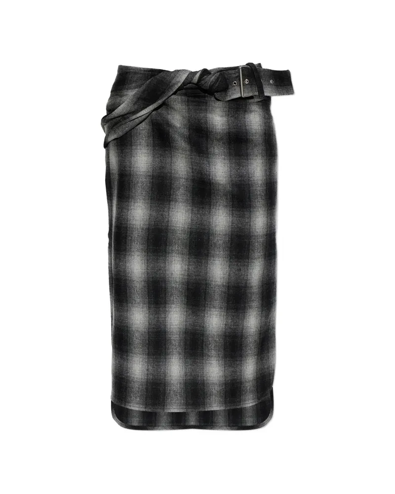IRO Nylane Check Belted Midi Skirt Black