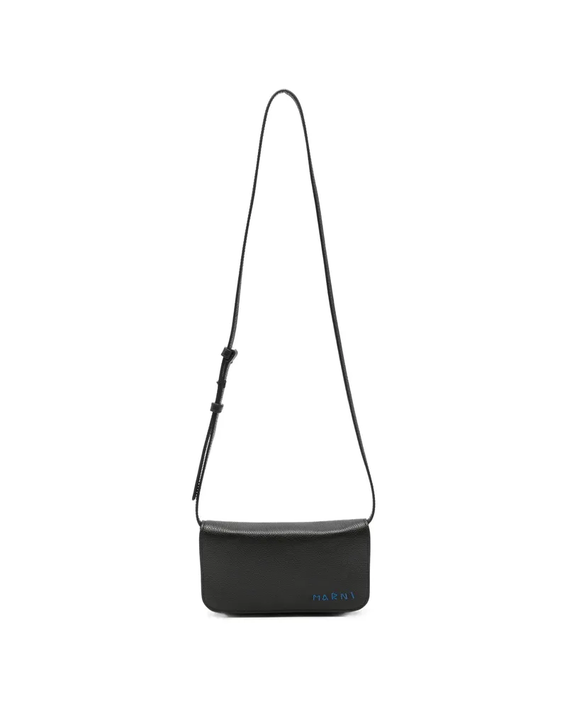 Marni Logo-motif Leather Messenger Bag Black
