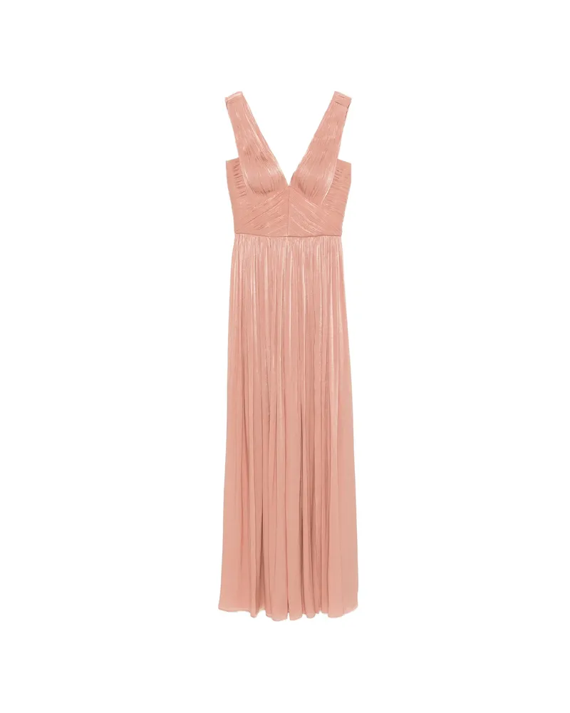 COSTARELLOS V-neck Pleated Maxi Dress Pink