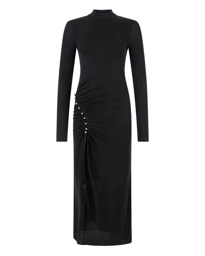 Roberto Cavalli Gathered-detail High-neck Midi Dress Black