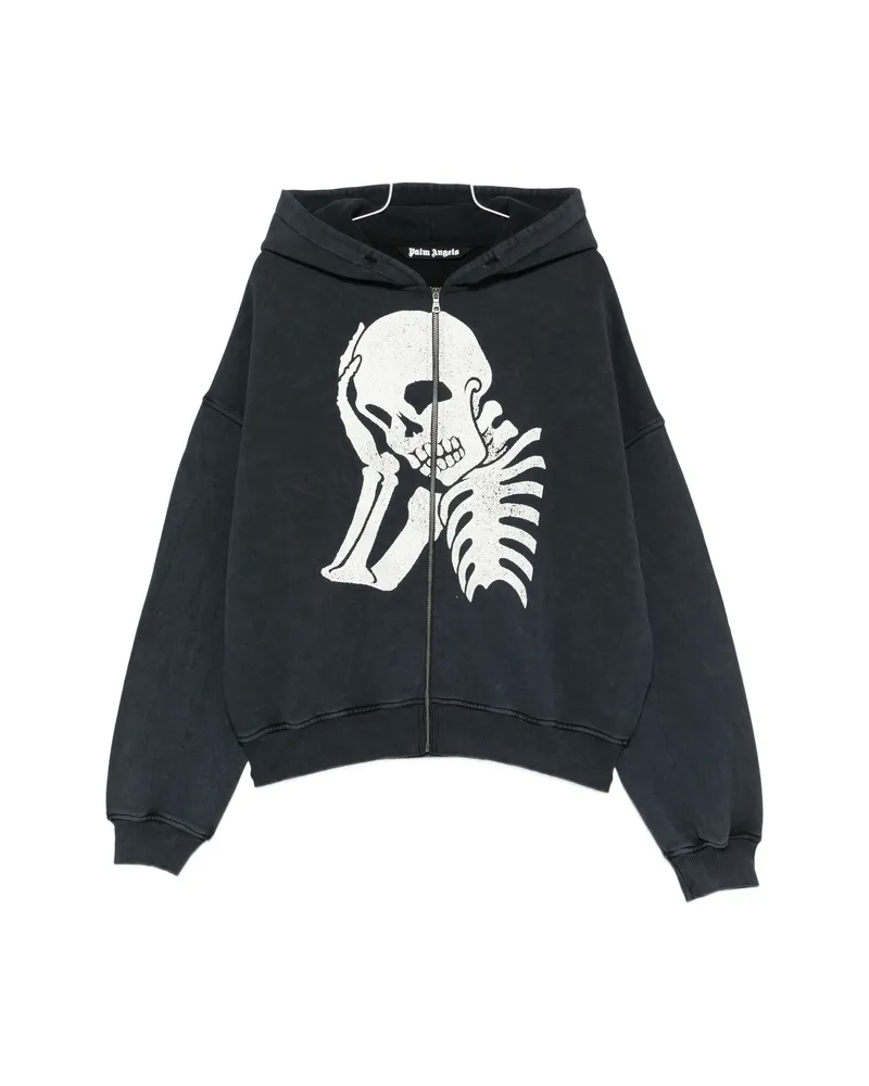 Palm Angels Skeleton-print Zip-up Hoodie Black