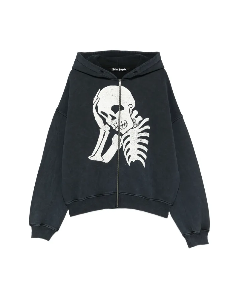 Palm Angels Skeleton-print Zip-up Hoodie Black