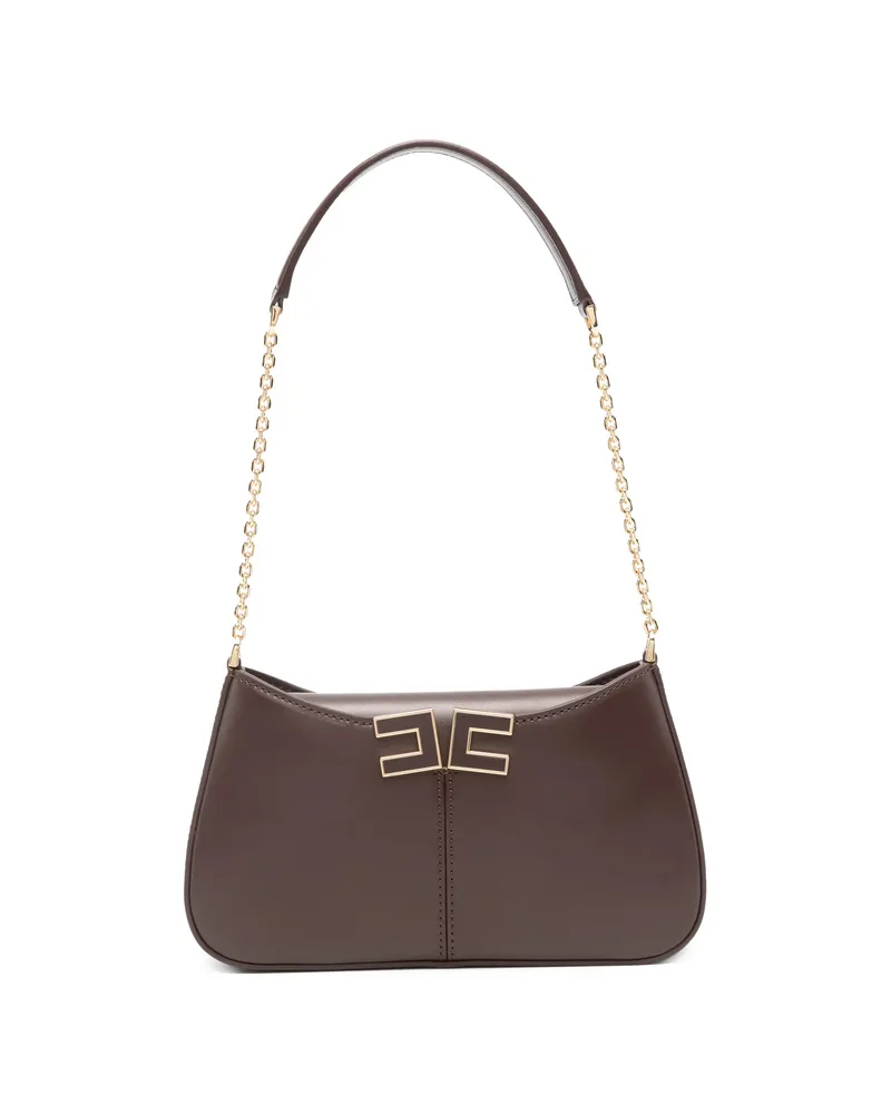 Elisabetta Franchi Logo Chain Shoulder Bag Brown
