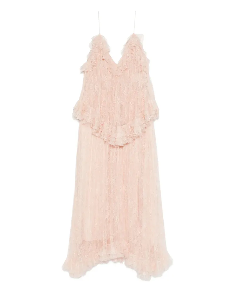 Alberta Ferretti Ruffled Lace Midi Dress Pink